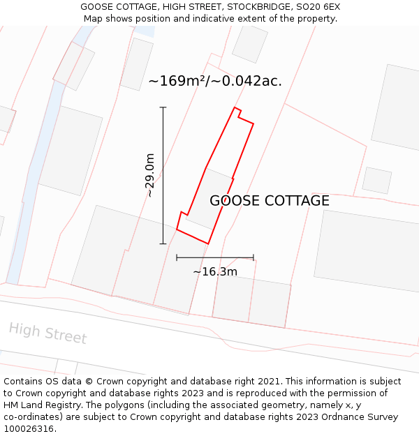 GOOSE COTTAGE, HIGH STREET, STOCKBRIDGE, SO20 6EX: Plot and title map