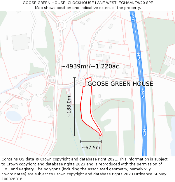 GOOSE GREEN HOUSE, CLOCKHOUSE LANE WEST, EGHAM, TW20 8PE: Plot and title map