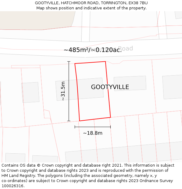 GOOTYVILLE, HATCHMOOR ROAD, TORRINGTON, EX38 7BU: Plot and title map