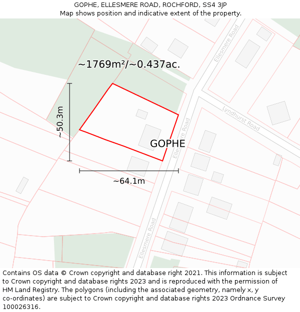 GOPHE, ELLESMERE ROAD, ROCHFORD, SS4 3JP: Plot and title map
