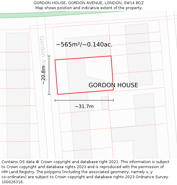 GORDON HOUSE, GORDON AVENUE, LONDON, SW14 8DZ: Plot and title map