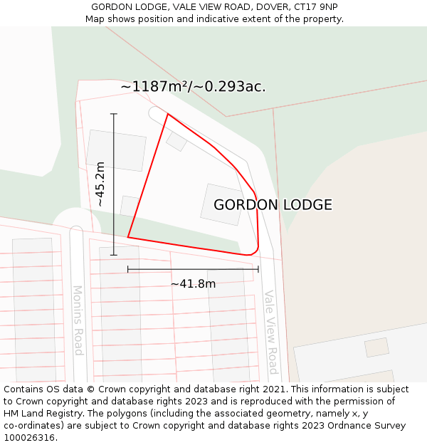 GORDON LODGE, VALE VIEW ROAD, DOVER, CT17 9NP: Plot and title map