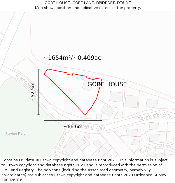 GORE HOUSE, GORE LANE, BRIDPORT, DT6 3JE: Plot and title map