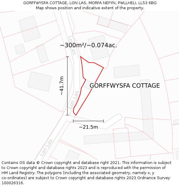 GORFFWYSFA COTTAGE, LON LAS, MORFA NEFYN, PWLLHELI, LL53 6BG: Plot and title map