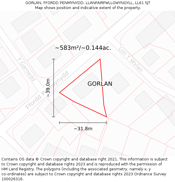 GORLAN, FFORDD PENMYNYDD, LLANFAIRPWLLGWYNGYLL, LL61 5JT: Plot and title map