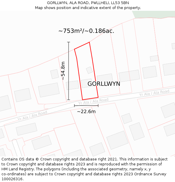 GORLLWYN, ALA ROAD, PWLLHELI, LL53 5BN: Plot and title map