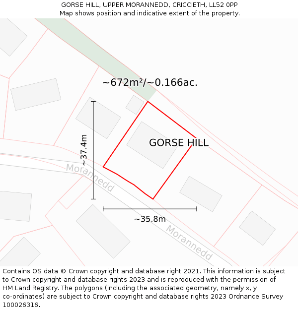 GORSE HILL, UPPER MORANNEDD, CRICCIETH, LL52 0PP: Plot and title map