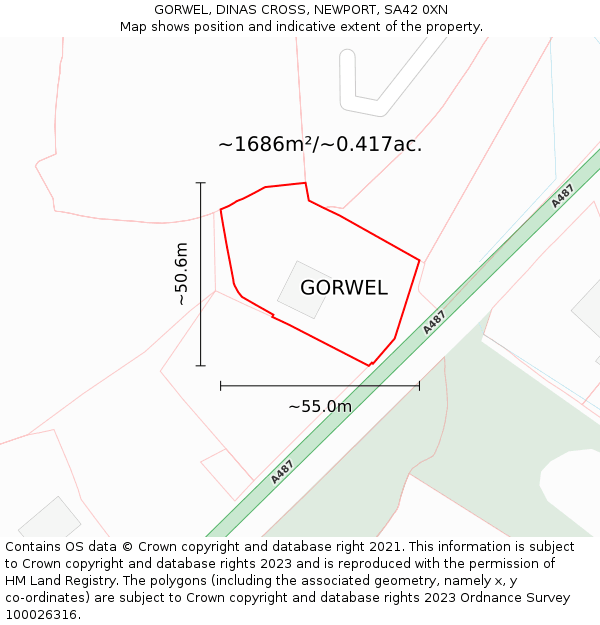 GORWEL, DINAS CROSS, NEWPORT, SA42 0XN: Plot and title map