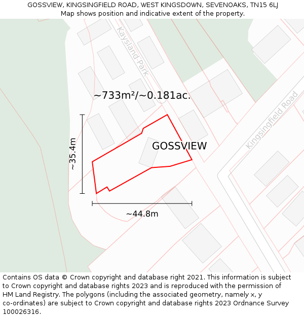 GOSSVIEW, KINGSINGFIELD ROAD, WEST KINGSDOWN, SEVENOAKS, TN15 6LJ: Plot and title map