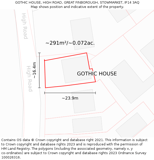 GOTHIC HOUSE, HIGH ROAD, GREAT FINBOROUGH, STOWMARKET, IP14 3AQ: Plot and title map