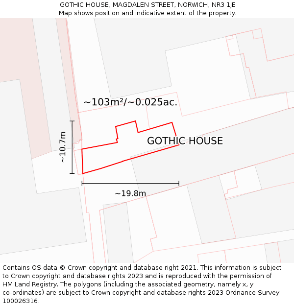 GOTHIC HOUSE, MAGDALEN STREET, NORWICH, NR3 1JE: Plot and title map