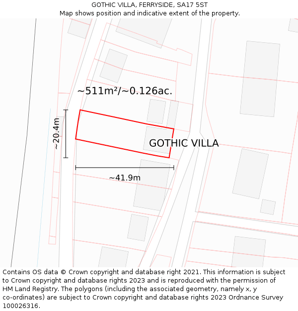 GOTHIC VILLA, FERRYSIDE, SA17 5ST: Plot and title map