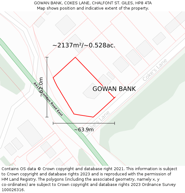 GOWAN BANK, COKES LANE, CHALFONT ST. GILES, HP8 4TA: Plot and title map