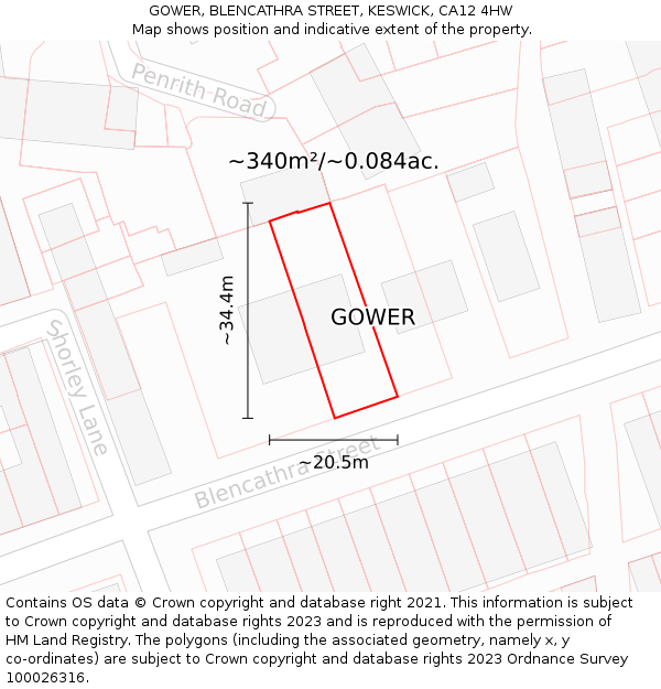 GOWER, BLENCATHRA STREET, KESWICK, CA12 4HW: Plot and title map
