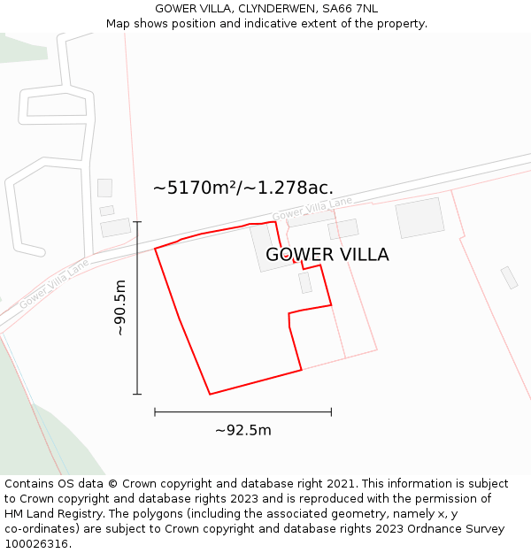 GOWER VILLA, CLYNDERWEN, SA66 7NL: Plot and title map