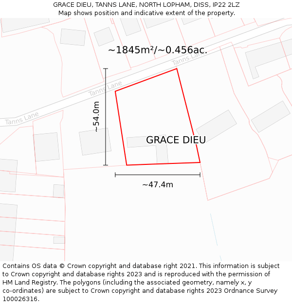 GRACE DIEU, TANNS LANE, NORTH LOPHAM, DISS, IP22 2LZ: Plot and title map