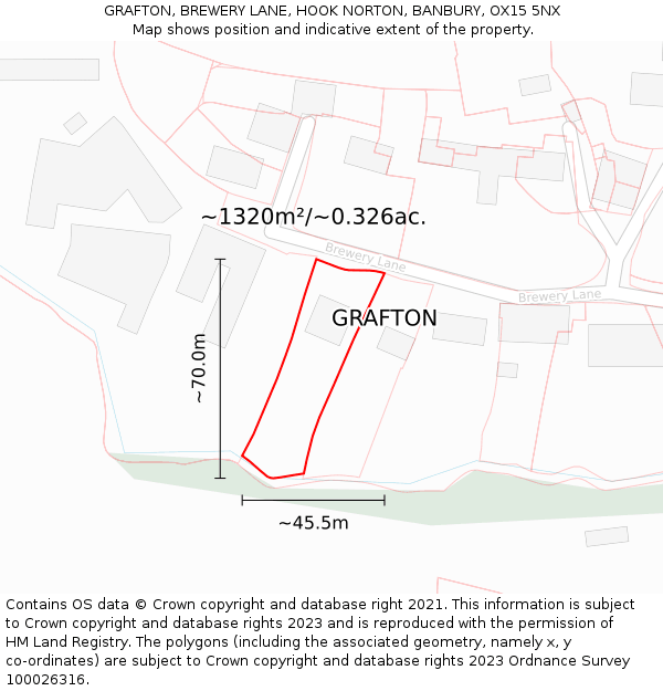 GRAFTON, BREWERY LANE, HOOK NORTON, BANBURY, OX15 5NX: Plot and title map