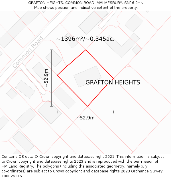 GRAFTON HEIGHTS, COMMON ROAD, MALMESBURY, SN16 0HN: Plot and title map