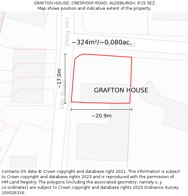 GRAFTON HOUSE, CRESPIGNY ROAD, ALDEBURGH, IP15 5EZ: Plot and title map
