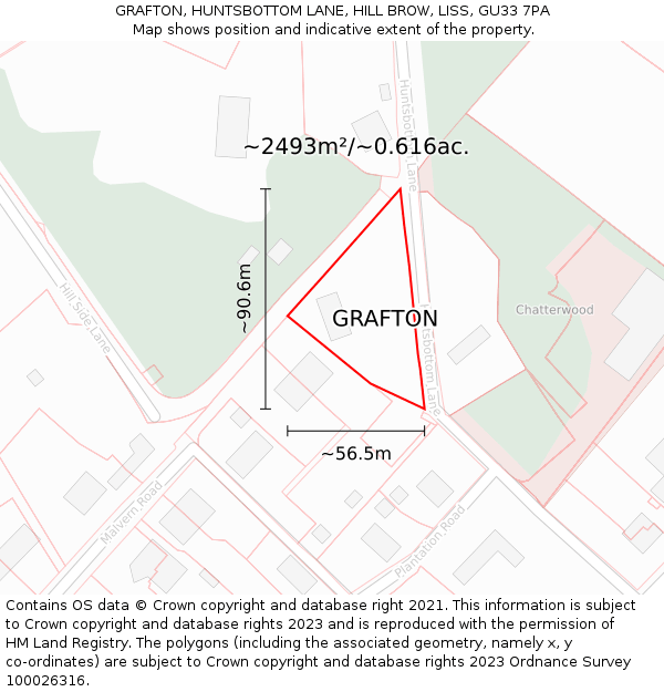 GRAFTON, HUNTSBOTTOM LANE, HILL BROW, LISS, GU33 7PA: Plot and title map