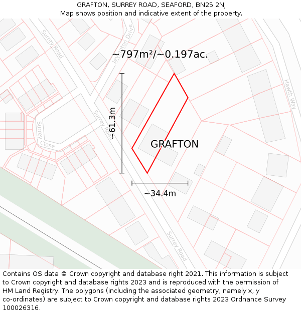 GRAFTON, SURREY ROAD, SEAFORD, BN25 2NJ: Plot and title map