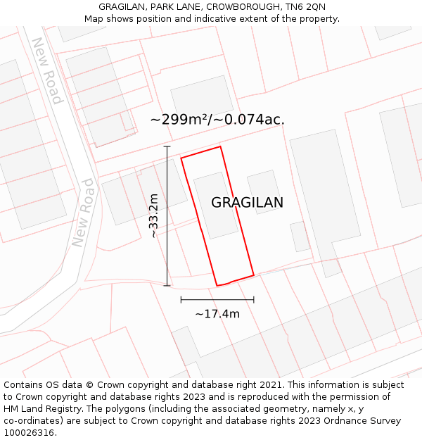 GRAGILAN, PARK LANE, CROWBOROUGH, TN6 2QN: Plot and title map