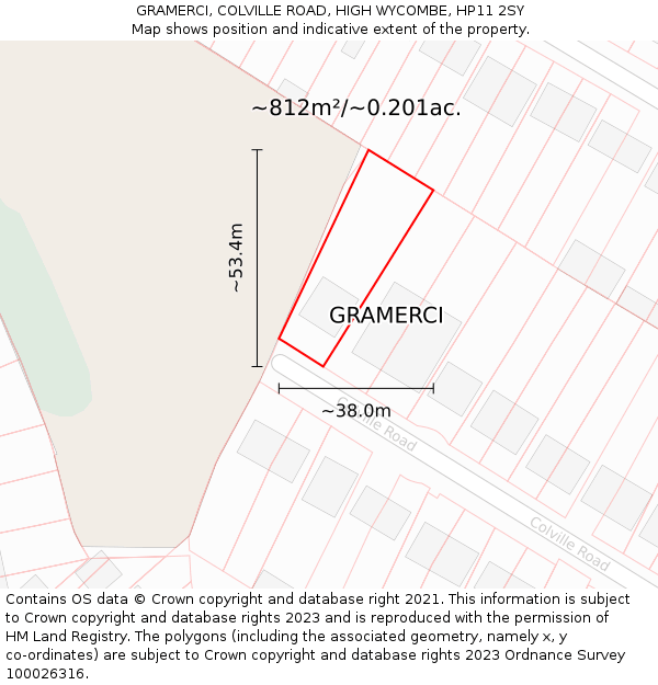 GRAMERCI, COLVILLE ROAD, HIGH WYCOMBE, HP11 2SY: Plot and title map