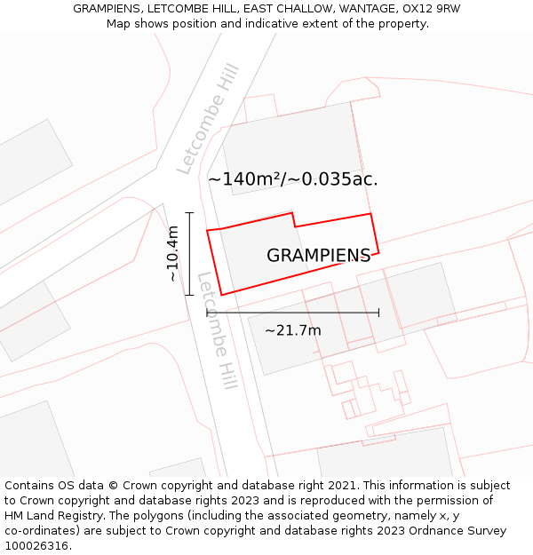GRAMPIENS, LETCOMBE HILL, EAST CHALLOW, WANTAGE, OX12 9RW: Plot and title map