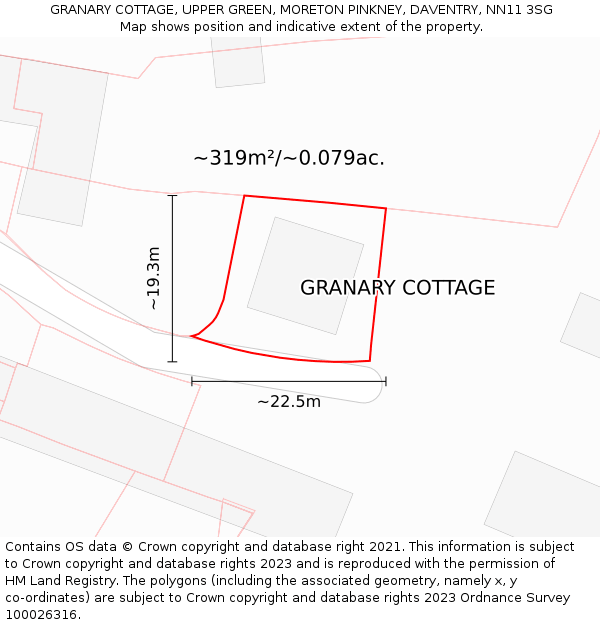 GRANARY COTTAGE, UPPER GREEN, MORETON PINKNEY, DAVENTRY, NN11 3SG: Plot and title map