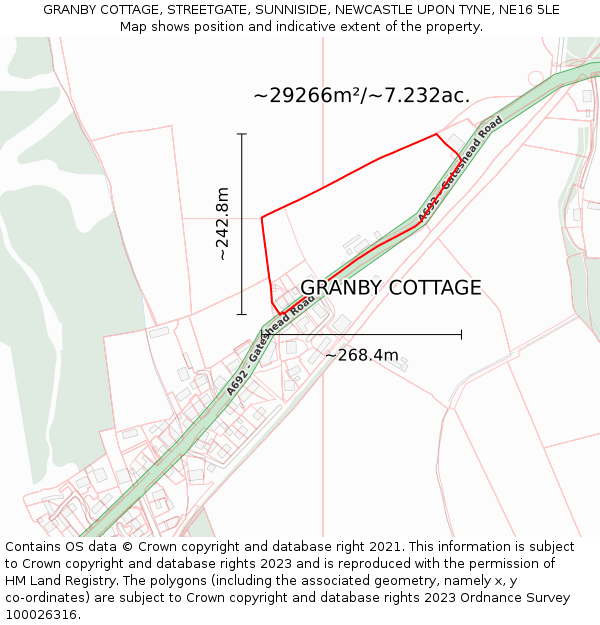 GRANBY COTTAGE, STREETGATE, SUNNISIDE, NEWCASTLE UPON TYNE, NE16 5LE: Plot and title map