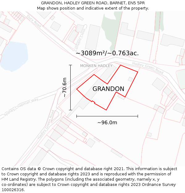 GRANDON, HADLEY GREEN ROAD, BARNET, EN5 5PR: Plot and title map