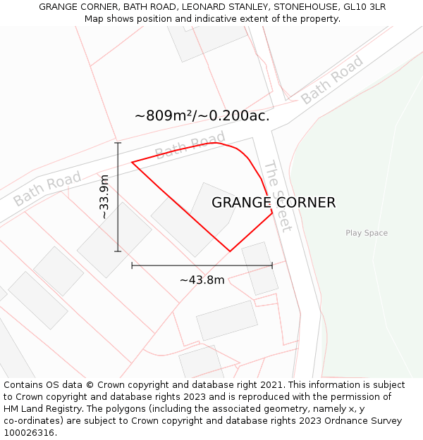 GRANGE CORNER, BATH ROAD, LEONARD STANLEY, STONEHOUSE, GL10 3LR: Plot and title map