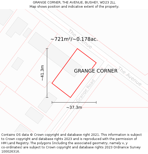 GRANGE CORNER, THE AVENUE, BUSHEY, WD23 2LL: Plot and title map