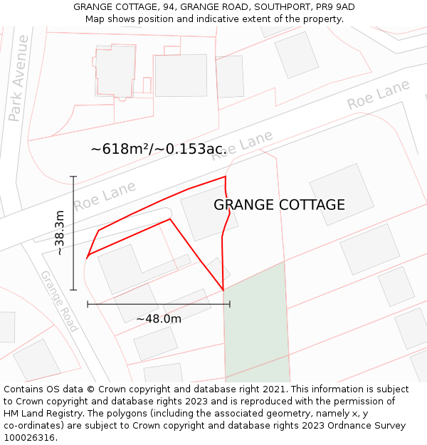 GRANGE COTTAGE, 94, GRANGE ROAD, SOUTHPORT, PR9 9AD: Plot and title map