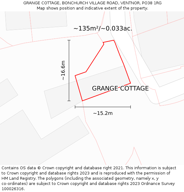 GRANGE COTTAGE, BONCHURCH VILLAGE ROAD, VENTNOR, PO38 1RG: Plot and title map