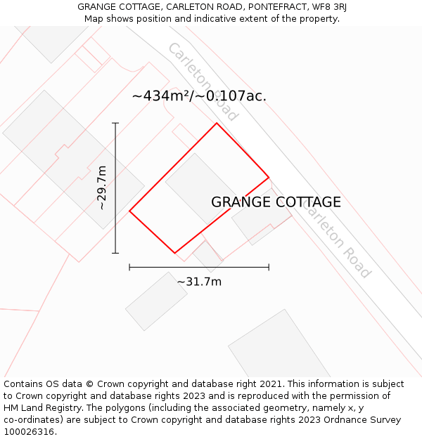 GRANGE COTTAGE, CARLETON ROAD, PONTEFRACT, WF8 3RJ: Plot and title map