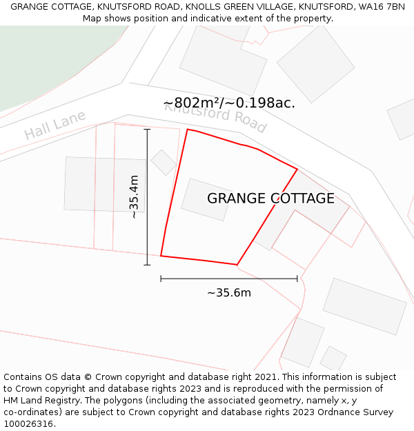 GRANGE COTTAGE, KNUTSFORD ROAD, KNOLLS GREEN VILLAGE, KNUTSFORD, WA16 7BN: Plot and title map