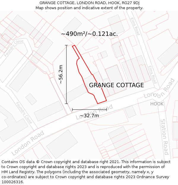 GRANGE COTTAGE, LONDON ROAD, HOOK, RG27 9DJ: Plot and title map