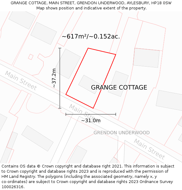 GRANGE COTTAGE, MAIN STREET, GRENDON UNDERWOOD, AYLESBURY, HP18 0SW: Plot and title map