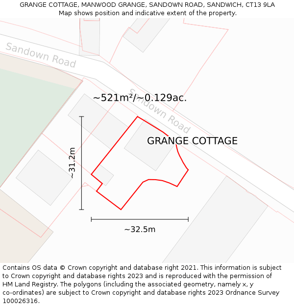 GRANGE COTTAGE, MANWOOD GRANGE, SANDOWN ROAD, SANDWICH, CT13 9LA: Plot and title map
