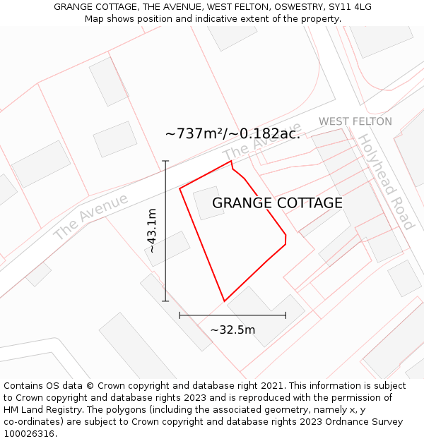 GRANGE COTTAGE, THE AVENUE, WEST FELTON, OSWESTRY, SY11 4LG: Plot and title map