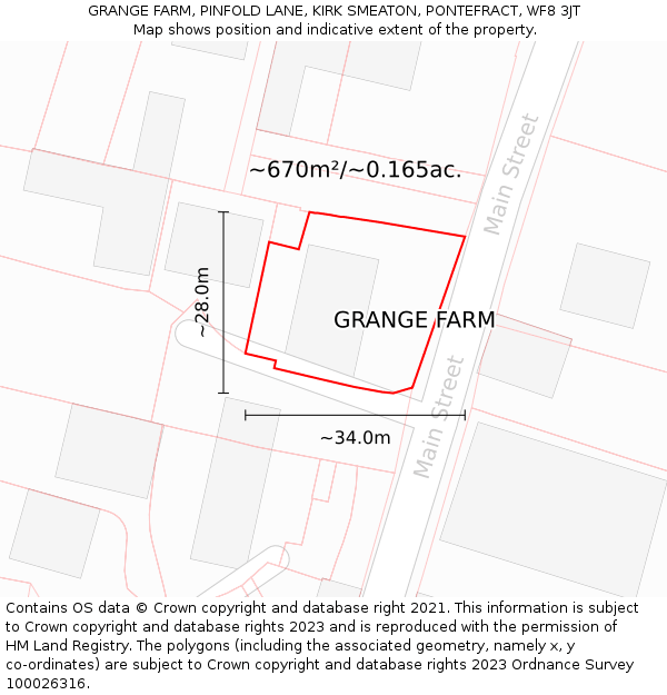 GRANGE FARM, PINFOLD LANE, KIRK SMEATON, PONTEFRACT, WF8 3JT: Plot and title map