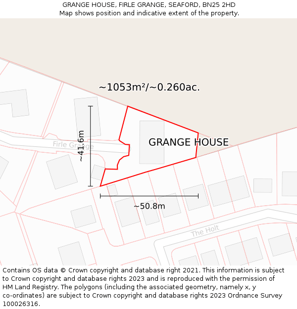 GRANGE HOUSE, FIRLE GRANGE, SEAFORD, BN25 2HD: Plot and title map