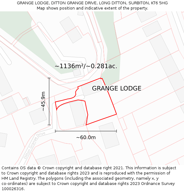 GRANGE LODGE, DITTON GRANGE DRIVE, LONG DITTON, SURBITON, KT6 5HG: Plot and title map