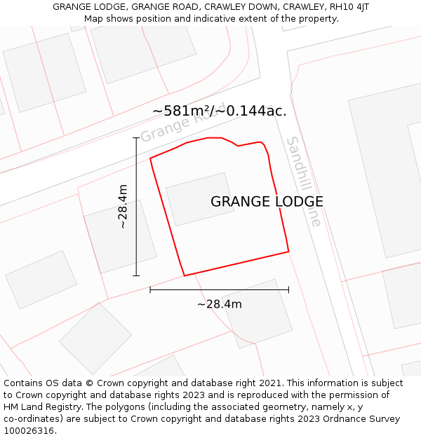 GRANGE LODGE, GRANGE ROAD, CRAWLEY DOWN, CRAWLEY, RH10 4JT: Plot and title map