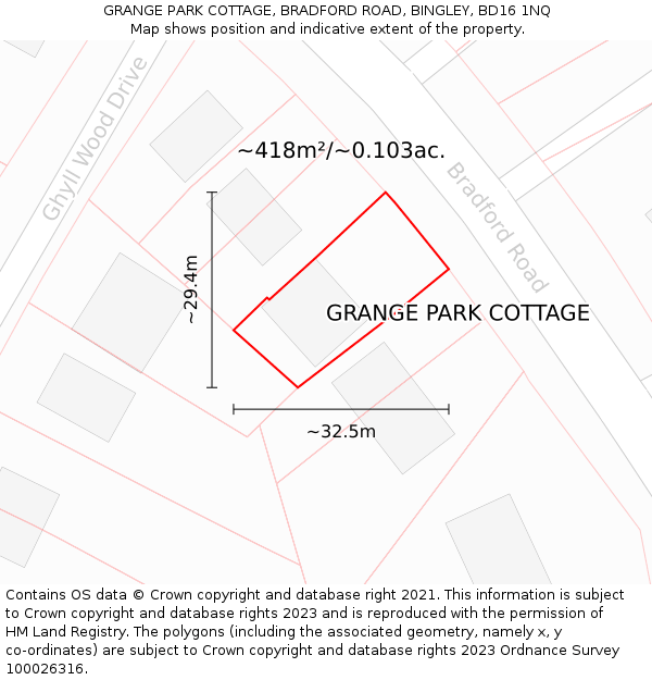 GRANGE PARK COTTAGE, BRADFORD ROAD, BINGLEY, BD16 1NQ: Plot and title map