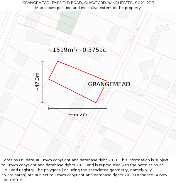 GRANGEMEAD, FAIRFIELD ROAD, SHAWFORD, WINCHESTER, SO21 2DB: Plot and title map
