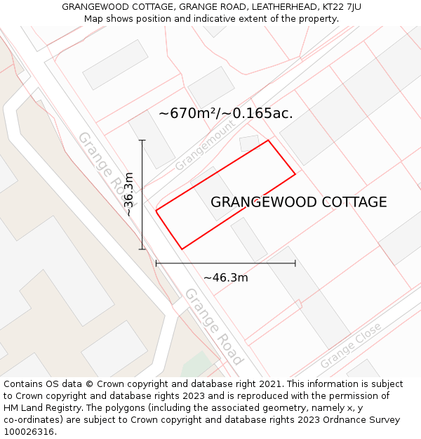 GRANGEWOOD COTTAGE, GRANGE ROAD, LEATHERHEAD, KT22 7JU: Plot and title map