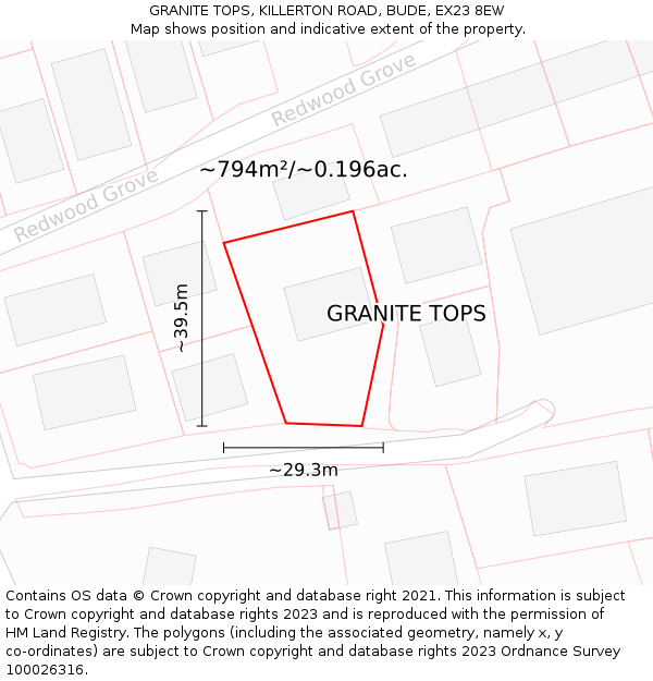 GRANITE TOPS, KILLERTON ROAD, BUDE, EX23 8EW: Plot and title map