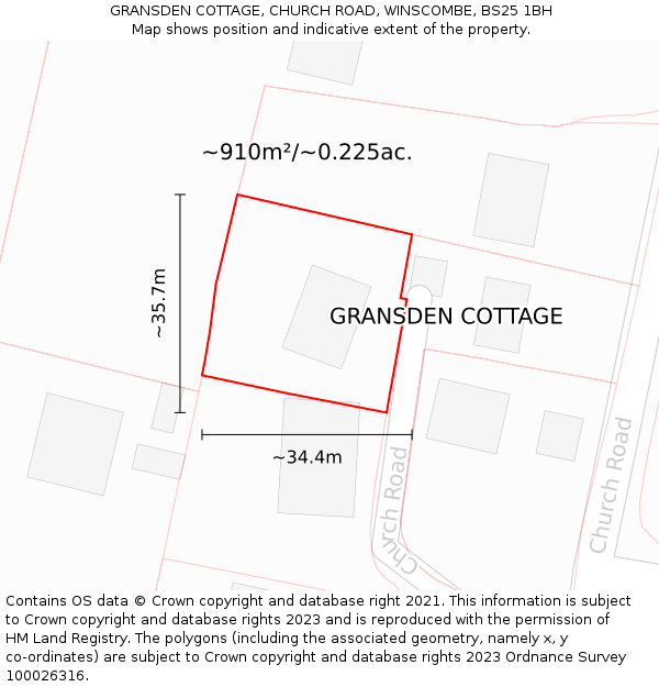 GRANSDEN COTTAGE, CHURCH ROAD, WINSCOMBE, BS25 1BH: Plot and title map